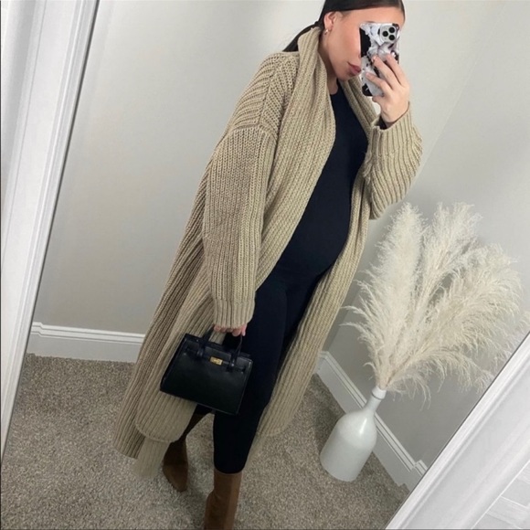 Zara Chunky Knit Open Cardigan Coat with Built in Scarf - Picture 6 of 16